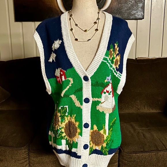 P’ Galli Designs~Vintage X-Large Vest W/ Sunflower & Barn Scene Embroidery (New) - Picture 4 of 11